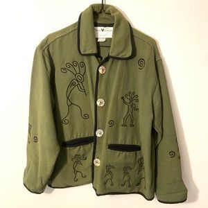 Phoenix Conexion Tribal Kokopelli Nepal Shacket ART-to-WEAR Carved Buttons